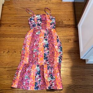 French Connection Pink Orange Floral Midi Dress